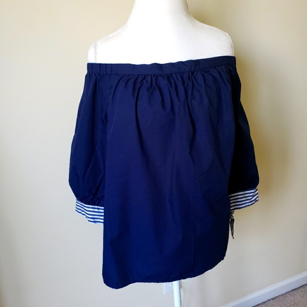 Navy Off The Shoulder Blouse